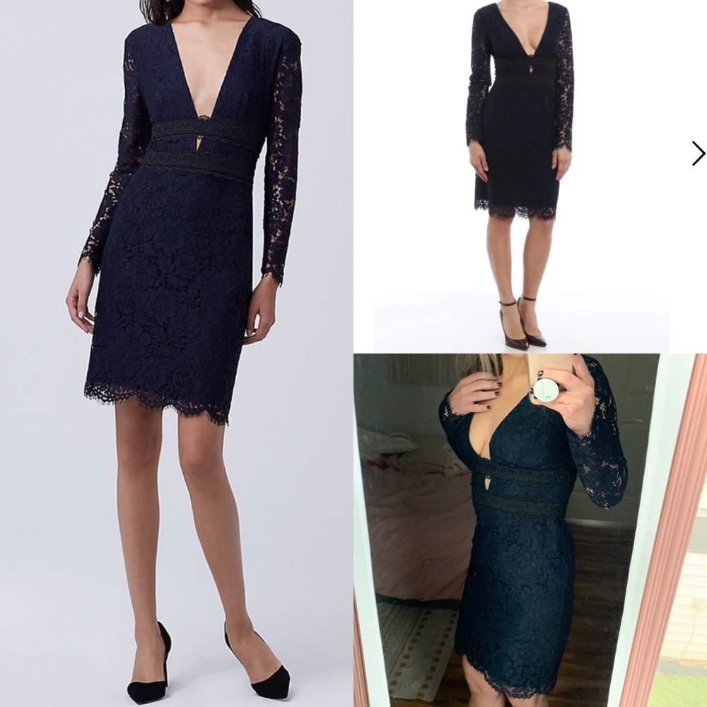 DVF viera lace sleeve deep v dress 0 sample
